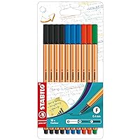 Stabilo Fineliner point 88 - Pack of 10 - Office Colours - 4 x Black, 3 x Blue, 2 x Red, 1 x Green