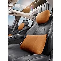 4pc Car Neck Pillow headrests, car Head Support Back Lumbar Pillows,Suede fillable&Multiple&Adjustable Travel Working Gaming Rest Vehicle Cushion Seats(Orange Brown)