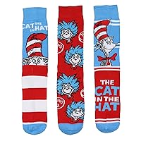Bioworld Dr. Seuss Cat in The Hat Thing 1 Thing 2 Adult Mid Calf Crew Socks 3 Pairs