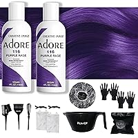 2 PACK - Adore Purple Rage 116 - Hair Color 4 Fl Oz - plus PINELO Bundle - 16 in 1 - Complete Hair Coloring Kit, Mixing Bowl, Brushes, Clips, Disposable Gloves, Storage Bag - DIY Hairdressing Supplies