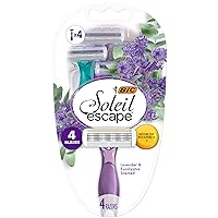 Soleil Escape Women's Disposable Razors With 4 Blades for a Sensorial Experience and Comfortable Shave, Pack of Lavender & Eucalyptus Scented Handle Shaving Razors for Women, 4 Count