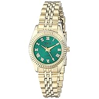 Women's Petite 14K Gold Plated Wrist Watch with Fluted Bezel & Bracelet