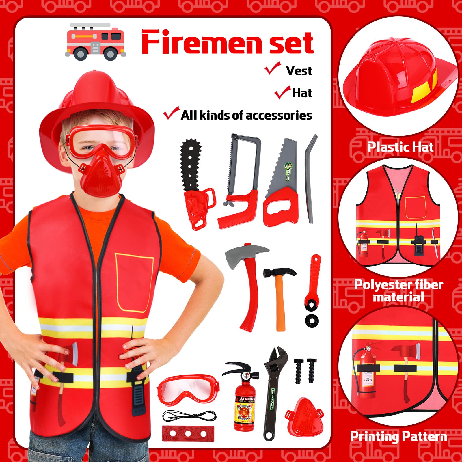 5 Sets Kids Dressing up Costumes, Toddler Dressing up and Pretend Play for Age 6, Construction Worker, Police, Firefighter, Doctor, Surgeon Vest for Boys Girls Pretend Role Accessories