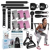 Pilates Bar Kit with Resistance Bands, Multifunctional Yoga Pilates Bar with Heavy-Duty Metal Adjustment Buckle, Portable Home Gym Pilates Resistance Bar Kit for Women Full Body Workouts