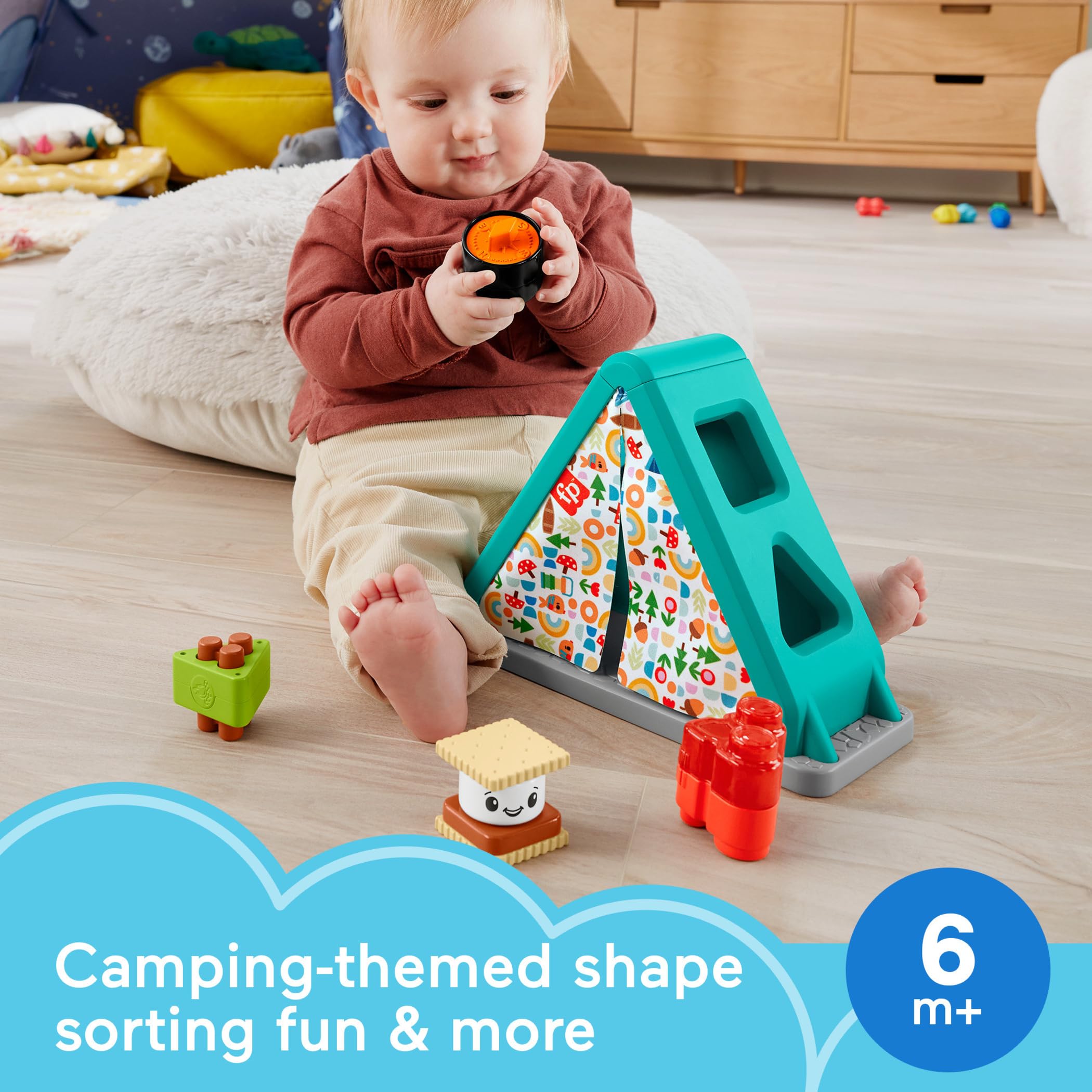 Fisher-Price Shape Sorter S’More Shapes Camping Tent Baby Toy for Ages 6+ Months