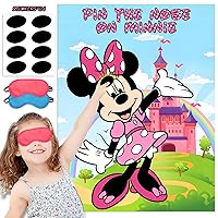Pin The Nose on Minnie Party Game, Pink Mouse Cartoon Theme Party Supplies, Large High Gloss Waterproof Poster Favors for Wall Decorations, Kids Birthday Decorations