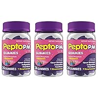Pepto PM Gummies with Melatonin for Sleep Support, Fast and Effective Digestive Relief from Heartburn, Indigestion, Upset Stomach and Sleeplessness - Berry Flavor, 24 Ct (Pack of 3)
