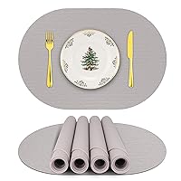 Silicone Placemats, Oval Placemats for Dining Table, Non-Slip Kids Placemats, Waterproof Heat Resistant Washable Indoor & Outdoor Placemat for Patio Table (Light Gray-Oval)