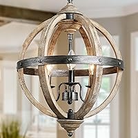 KSANA Farmhouse Chandelier for Dining Room, Wood and Metal Chandelier for Entryway, Rustic Finish, 3-Light, 15.7