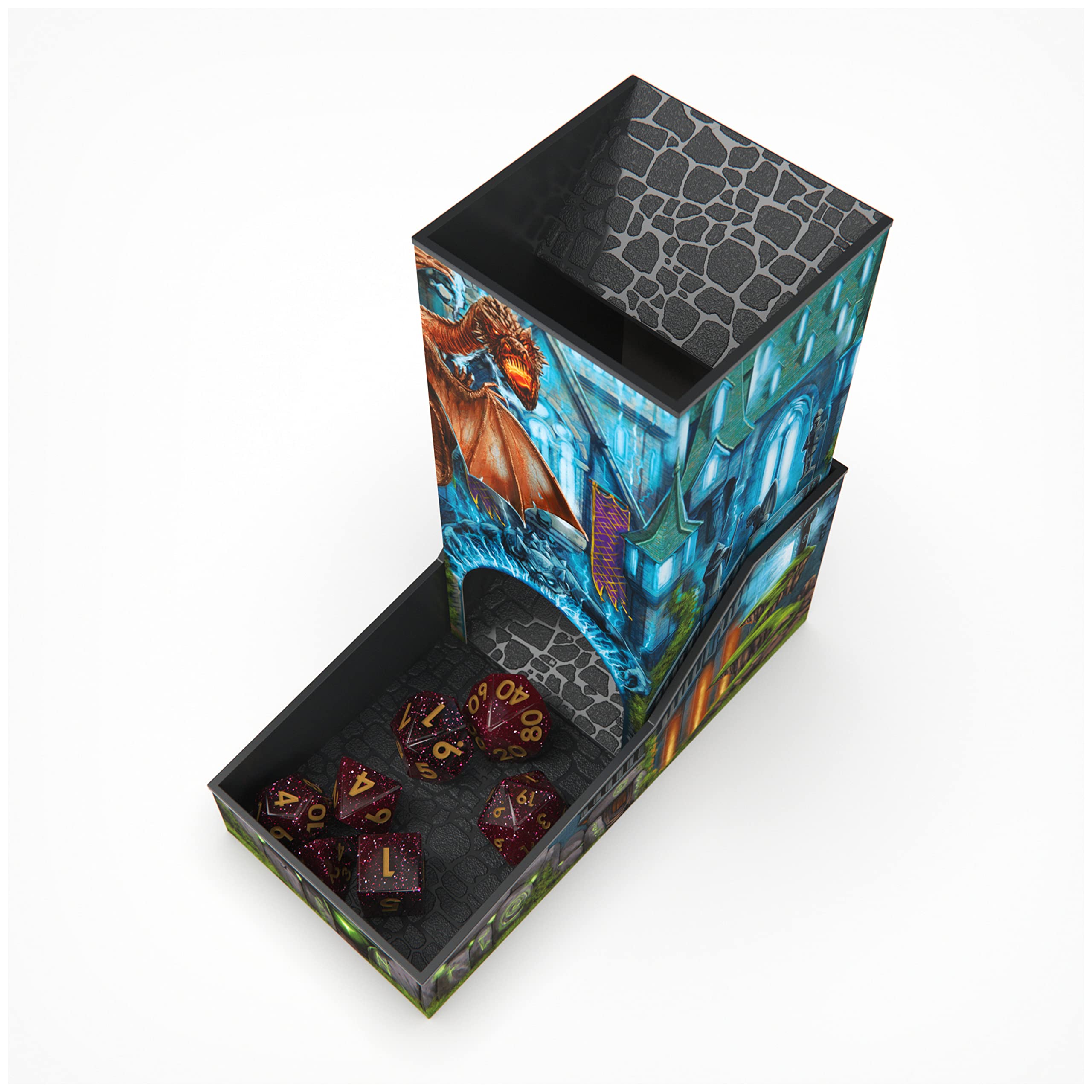 Campaign Dice Tower, Portable 7 Polyhedral Dice Role-Playing Board Games DND Dungeons Dragons MTG Magic The Gathering, for Adults & Kids Ages 8 and up