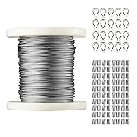 1/16 Wire Rope Kit, 304 Stainless Steel Cable with 80 Sleeves and 20 Thimbles, 7x7 Strands Construction Marine Aircraft Grade for Handrail Decking Garden Fence Clothes Line