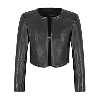 Ladies Cropped Jacket 3/4 Sleeves Short Real Lamb Leather Fashion Jacket 5525