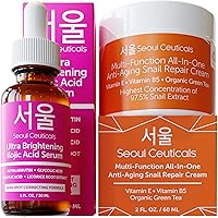 Kojic Acid Serum + Snail Mucin Cream - Korean Anti Aging Skincare Set