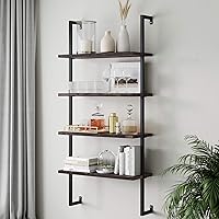 Nathan James Theo 4-Shelf Bookcase, Floating Wall Mount Shelves with Natural Wood and Industrial Pipe Metal Frame, Nutmeg/Black