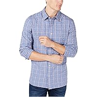 Calvin Klein Mens Plaid Button Up Shirt, Blue, X-Small