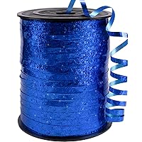 PartyWoo Blue Ribbon, 500 Yard Curling Ribbon for Crafts, Iridescent Crimped Ribbon, Shiny Metallic Ribbon for Gift Wrapping, Ribbon for Balloons String, Hair, Florist Flower (1 Roll)
