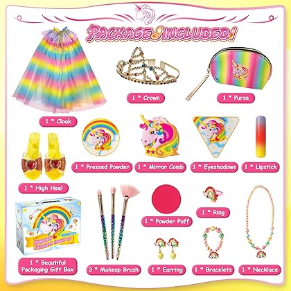 Heyzeibo Princess Dress Up Clothes & Pretend Play, Pretend Makeup Starter Kit with Purse, Crown, Shoes Jewelry for 3-12 Years Old Girls Toddler Birthday Halloween Christmas Costumes Party