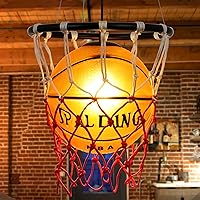 Retro Art Deco Basketball Chandelier Creative Ball Lamp Pendant Light Sports Theme Ceiling Light for Children Bedroom Indoor Home Kitchen Restaurant Bar Cafe Decoration