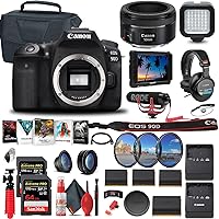 Canon EOS 90D DSLR Camera (Body Only) (3616C002) + 4K Monitor + Canon EF 50mm Lens + Pro Mic + Pro Headphones + 2 x 64GB Card + Case + Filter Kit + Corel Photo Software + More (Renewed)