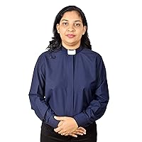 ScorpionEXO Women Ladies Clergy Clerical Long Sleeves Shirts (XL - 18, Dark Blue)