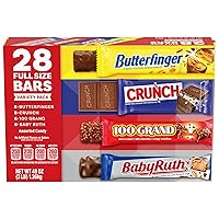 CRUNCH, Baby Ruth and 100 Grand, Bulk 28 Pack, Assorted Full Size Chocolate Candy Bars, 48 oz