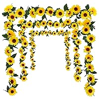 3 Pack Artificial Sunflower Garland, 7.5ft/Strand Silk Sunflowers Hanging Vines Flowers with Green Leaves for Room Kitchen Garden Birthday Wedding Baby Shower Party Table Decor Large