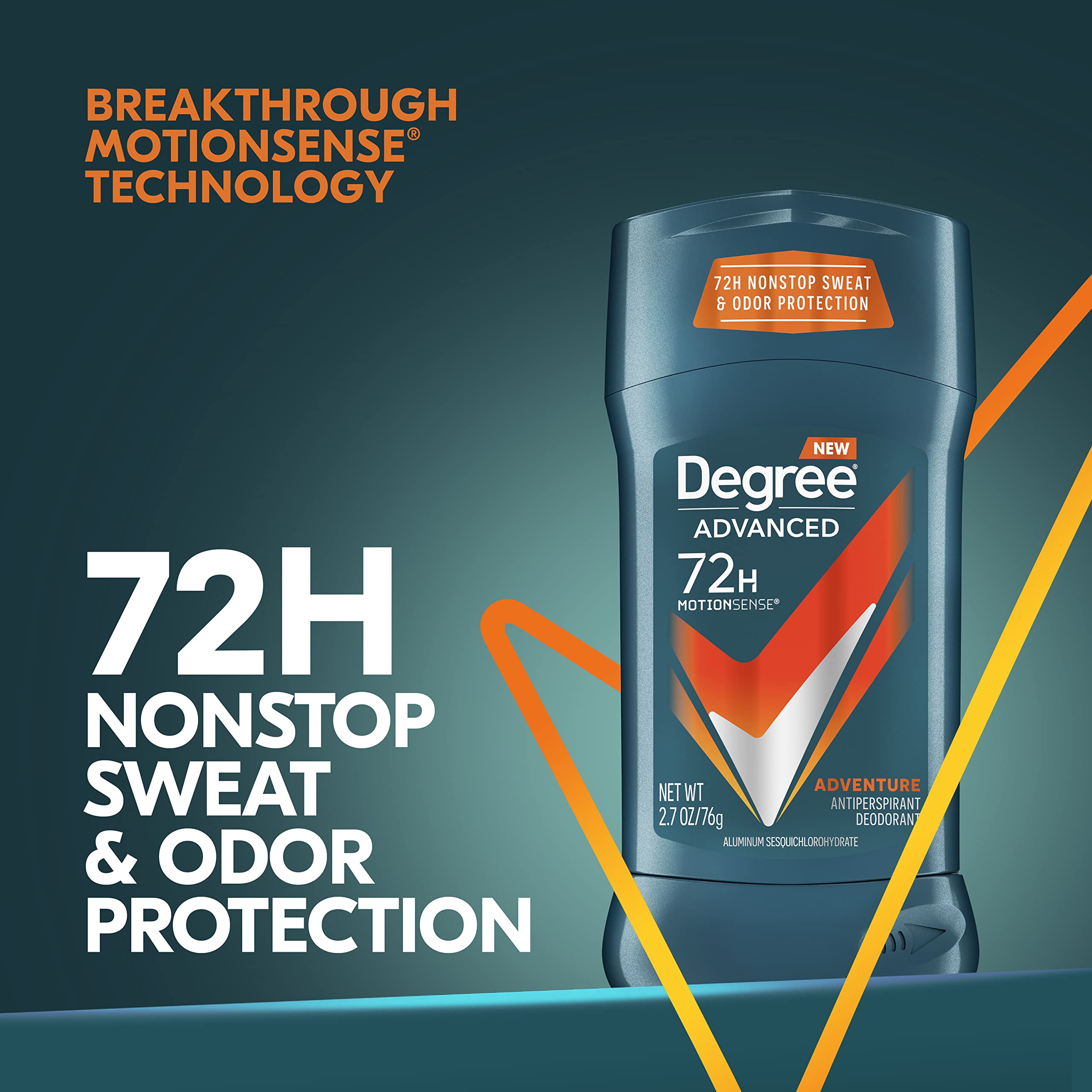 Degree Men Advanced Antiperspirant Deodorant Adventure 72-Hour Sweat and Odor Protection Antiperspirant For Men With MotionSense Technology 2.7 oz ( Pack of 4 )