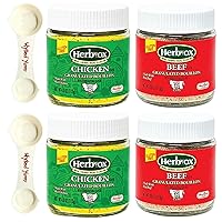 Herb Ox Bouillon Powder Bundle with - (2) 4oz Jars of Herbox Gluten Free Chicken Bouillon Granules, (2) 4oz Jars of Herbox Gluten Free Beef Bouillon and (1) One Wyked Yummy All in One Measuring Spoon