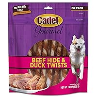 Cadet Gourmet Beef Hide & Duck Twists Dog Treats - Healthy & Natural Rawhide & Duck Dog Treats for Small & Large Dogs - Inspected & Tested in USA, 5 In. (50 Count)