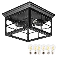 Maxxima Outdoor Flush Monut Ceiling Light Fixture, Black w/Water Glass Patio or Porch Light w/ 6-Pack A19 Edison Light Bulbs, 60 Watt Equivalent