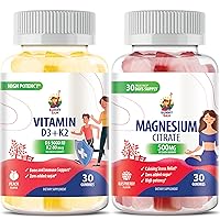 Magnesium Gummies for Kids & Adults - 500mg and Vitamin D3 K2 Gummies 5000 IU.Calm Magnesium Chews - Magnesium Citrate Chewable Supplement for Mood & Muscle Support .I