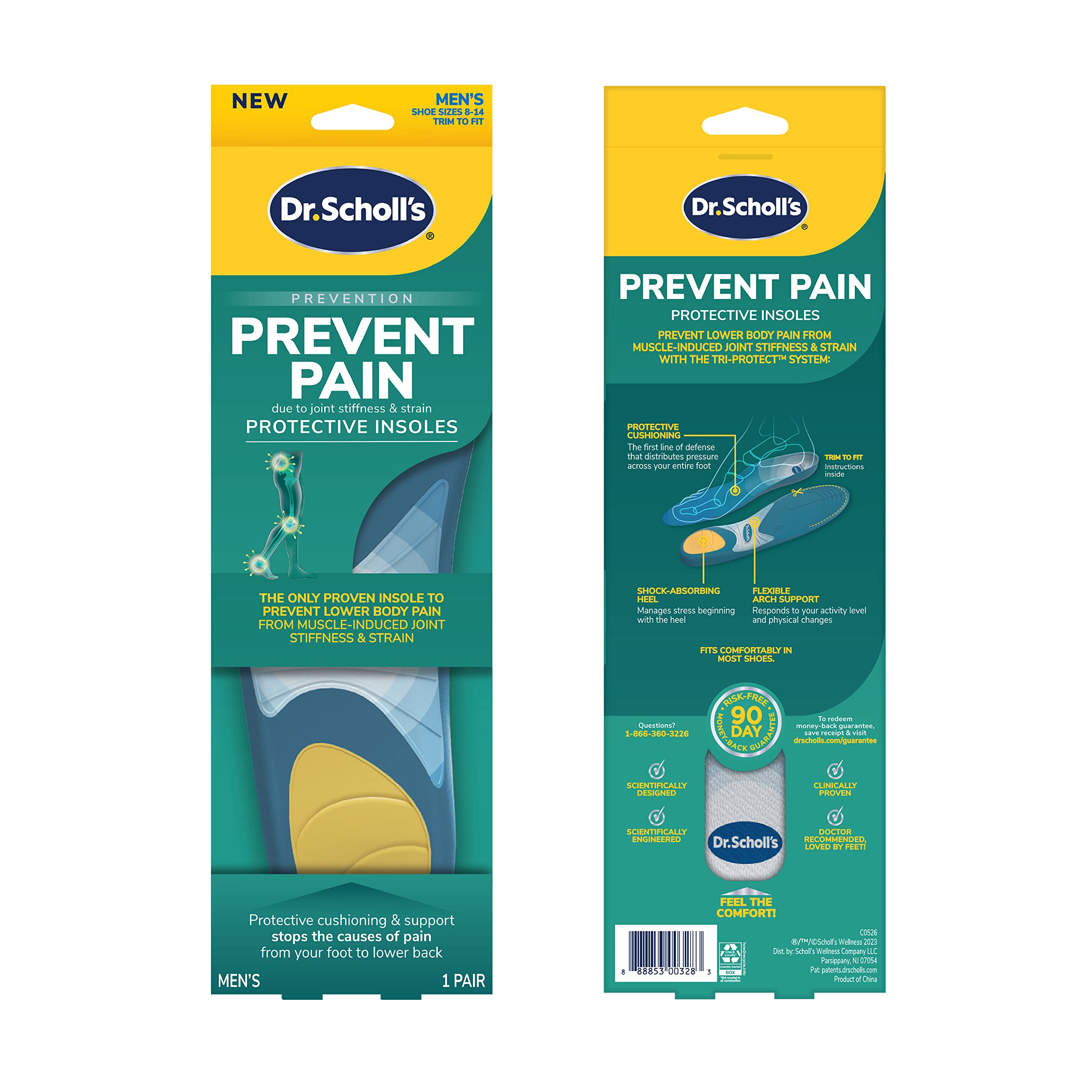 Dr. Scholl's Prevent Pain Lower Body Protective Insoles, 1 Pair, Men's 8-14, Protects Against Foot, Knee, Heel, and Lower Back Pain, Trim to Fit Inserts