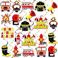 84 Pcs Fire Truck Hanging Swirls Firetruck Birthday Party Decorations Fire Themed Hanging Streamer Fireman Party Streamers Firefighter Ceiling Hanging Swirl for Fireman Birthday Party Decor