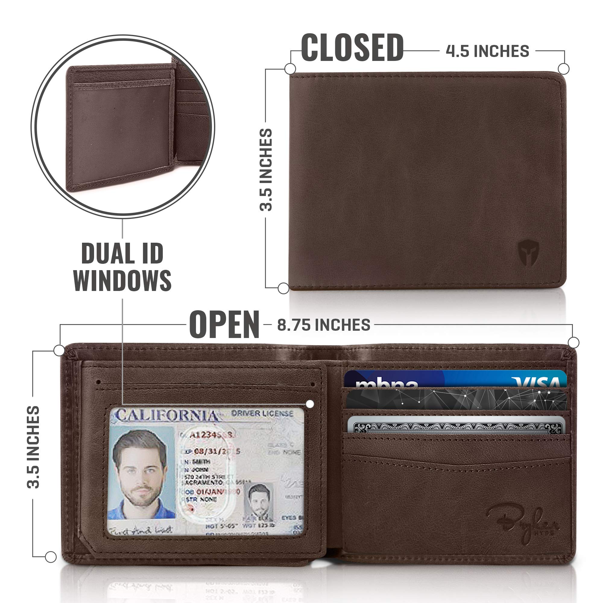 Bryker Hyde RFID Wallet for Men, Bifold Top Flip, 2 ID /1 ID Extra Capacity Travel Wallet