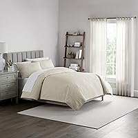 Waverly Traditions Vintage Medallion Pinsonic 2 Piece Quilted Solid Bedding Set, Twin Bed Set with 1 Pillow Sham and Quilt, Lightweight and Machine Washable, Beige