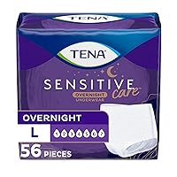 TENA Incontinence & Postpartum Underwear for Women, Overnight Absorbency, Sensitive Care, Large - 56 Count
