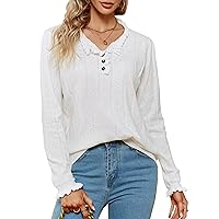Blooming Jelly Womens Casual Cute Sweaters Ruffle Button Down Long Sleeve Eyelet Fall Pullover Tops