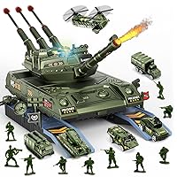 Army Tank Toys for Boys 3 4 5 6 7 8 Years Old, Military Vehicles Play Set with 6 Mini Die-Cast Cars Helicopter & 10 Army Men Toy Soldiers, Gifts for Kids Age 3+
