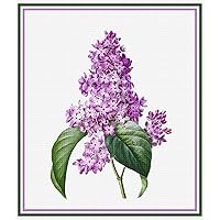 Botanical Redoute Lilac Flowers Counted Cross Stitch Pattern with Needles