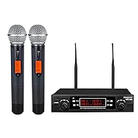 200-Channel Wireless Microphones System, Dual UHF Metal Cordless Mic Set, Auto Scan, Long Range 200-240Ft,16 Hours Use for Karaoke Singing, Church, 2022 Version(WM333)
