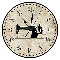 Sewing Machine Wooden Clock Sewing Forever Hanging Clock 10inch Retro Silent Non-Ticking Battery Operated Clock Decorative for Craft Room Decor Living Room Office Home