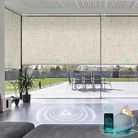 Yoolax Motorized Matter Roller Shades for Window with Remote Control, Automatic Blackout Roller Shade Compatible with Alexa, Google Home, Homekit(100% Linen Beige)