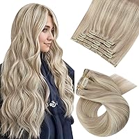 Moresoo Blonde Human Hair Clip in Extensions Double Weft Clip in Hair Extensions Human Hair Ash Blonde with Blonde Hair Extensions Real Human Hair Clip ins 5pcs 70g 10inch