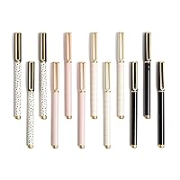 U Brands Catalina Felt Tip Pens, Set of 12, Stripes and Dots with Gold Details, Medium (0.7 mm) Point, Black Ink