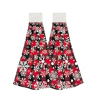 Christmas Winter Snowflakes Hanging Kitchen Towel with Loop 2 Pack Microfiber Soft Decorative Dish Towel for Bathroom Washcloth Absorbent Tie Towel