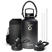 Trebo Water Bottle 64oz with Paracord Handle, Half Gallon Food-grade Double Wall Vacuum Stainless Steel Insulated Jug with Straw Spout Handle Lids, Leakproof Keep Cold & Hot Ombre: Dark Gray