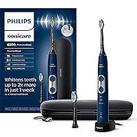 ProtectiveClean 6500 Rechargeable Electric Power Toothbrush with Charging Travel Case and Extra Brush Head, Navy Blue, HX6462/07