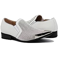 Enzo Romeo Crisiano Men Rhinestone Chrome Toe Suede Pointy Dress Loafer Slip On Shoes