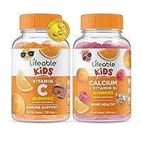 Lifeable Vitamin C Kids + Calcium with Vitamin D Kids, Gummies Bundle - Great Tasting, Vitamin Supplement, Gluten Free, GMO Free, Chewable Gummy