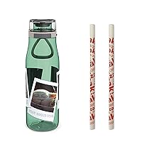 Zak Designs Star Wars The Mandalorian Plastic Water Bottle with Push Button Action, Locking Lid, and Portable Carry Loop, Includes 2 Reusable Straws, (25oz, Baby Yoda/The Child, BPA-Free)
